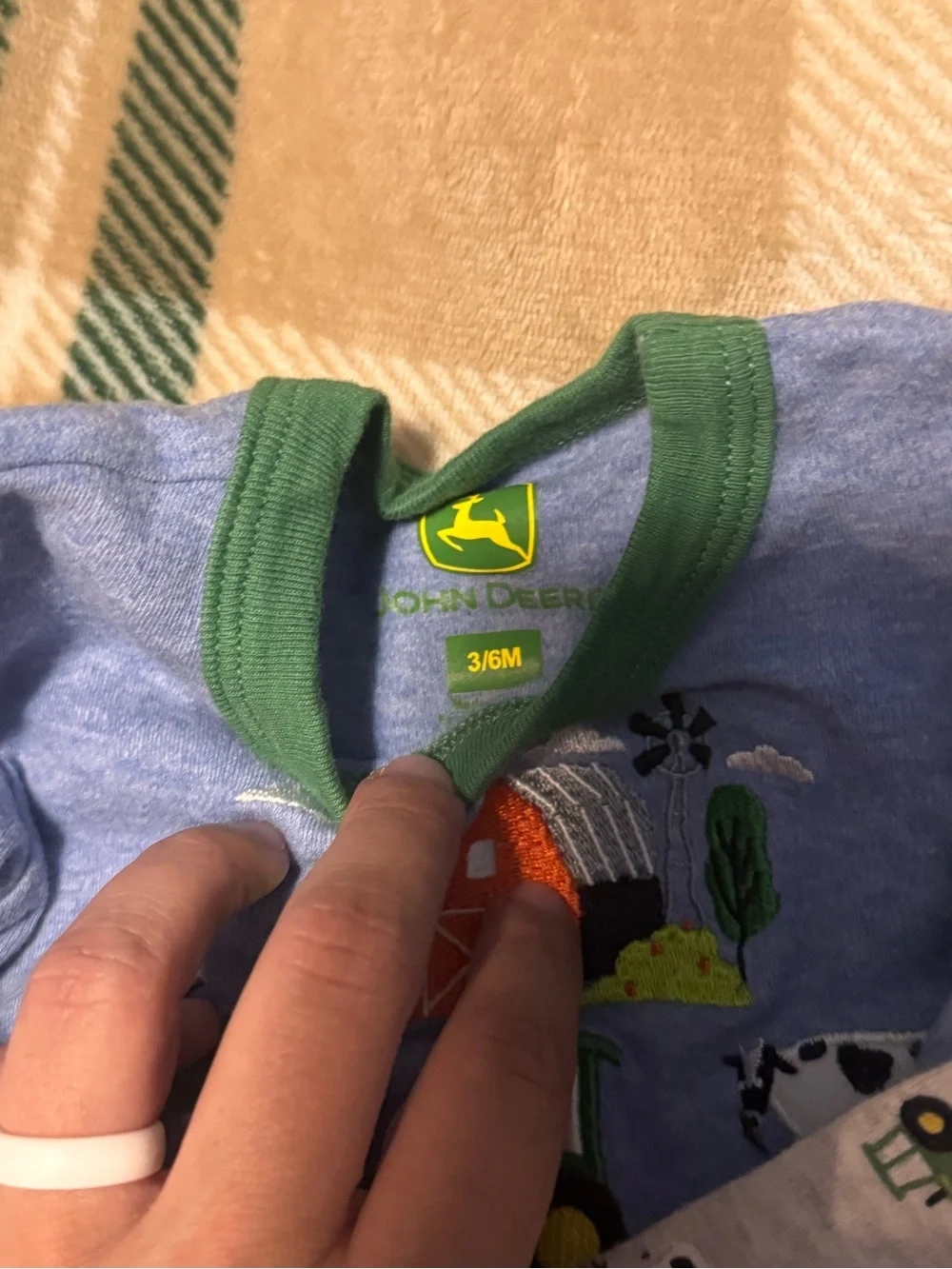 John Deere Blue & Green Tractor Farm Baby Bodysuit